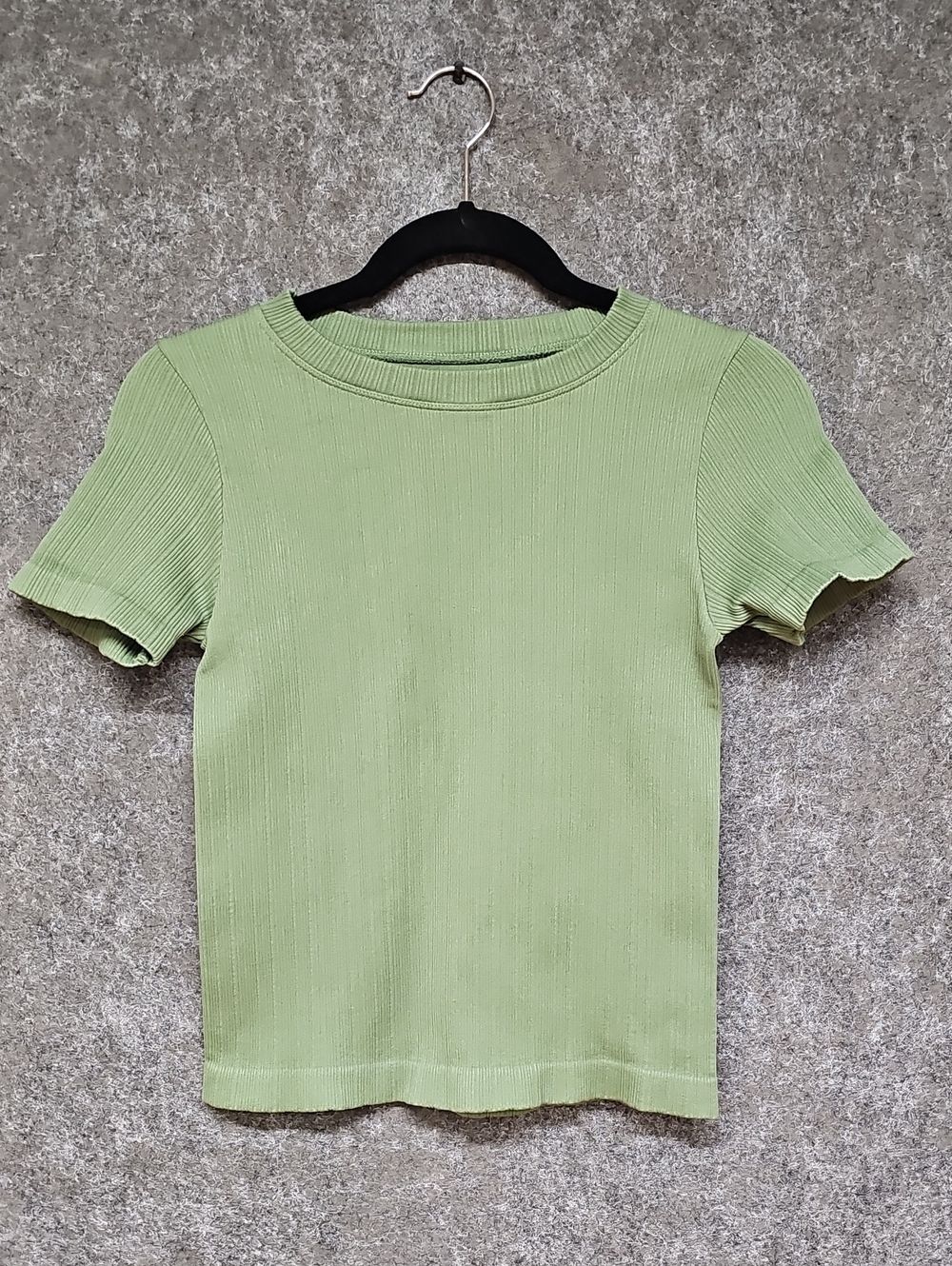 Moa Moa Ribbed Knit Cropped Tee, Short Sleeve, Green, Juniors L/XL